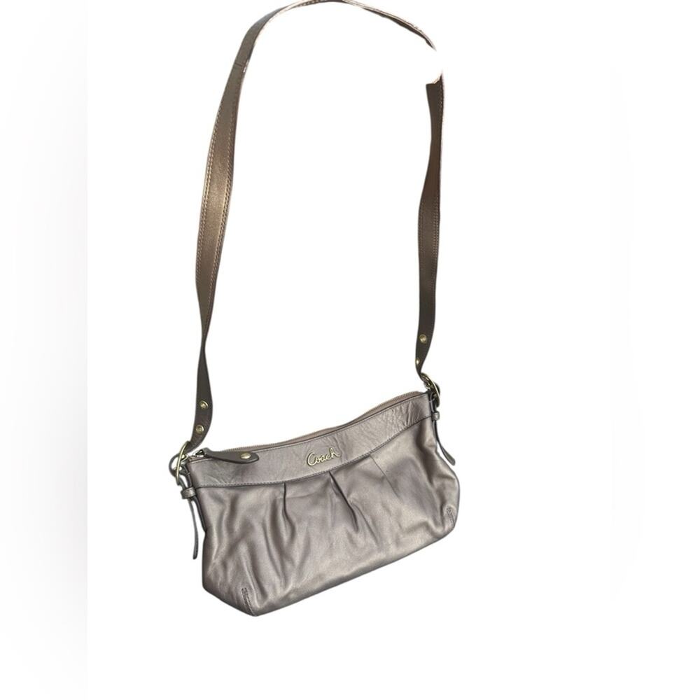 Coach Ashley Leather E/W Duffle Handbag, Metallic Gold Tan Hobo Brass/Steel - Picture 3 of 15